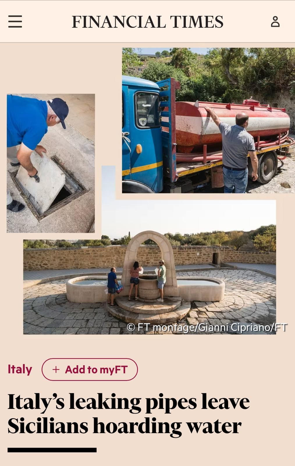 Financial Times crisi idrica Sicilia