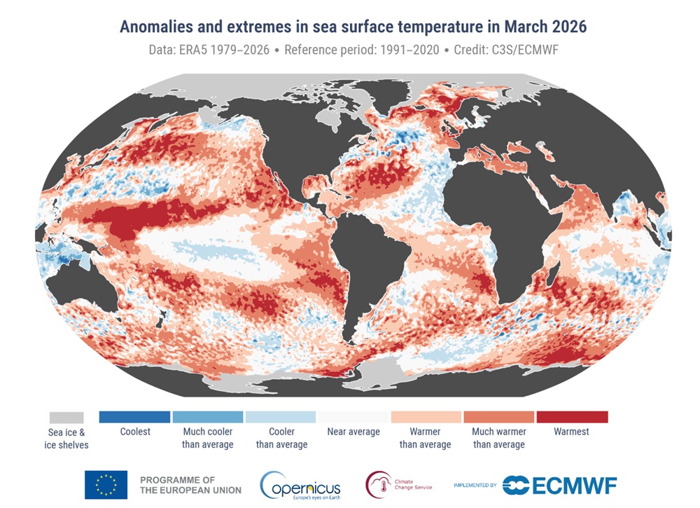 COPERNICUSmarzo-mare Copernicus, a marzo oceani sempre più caldi: temperature marine a livelli record